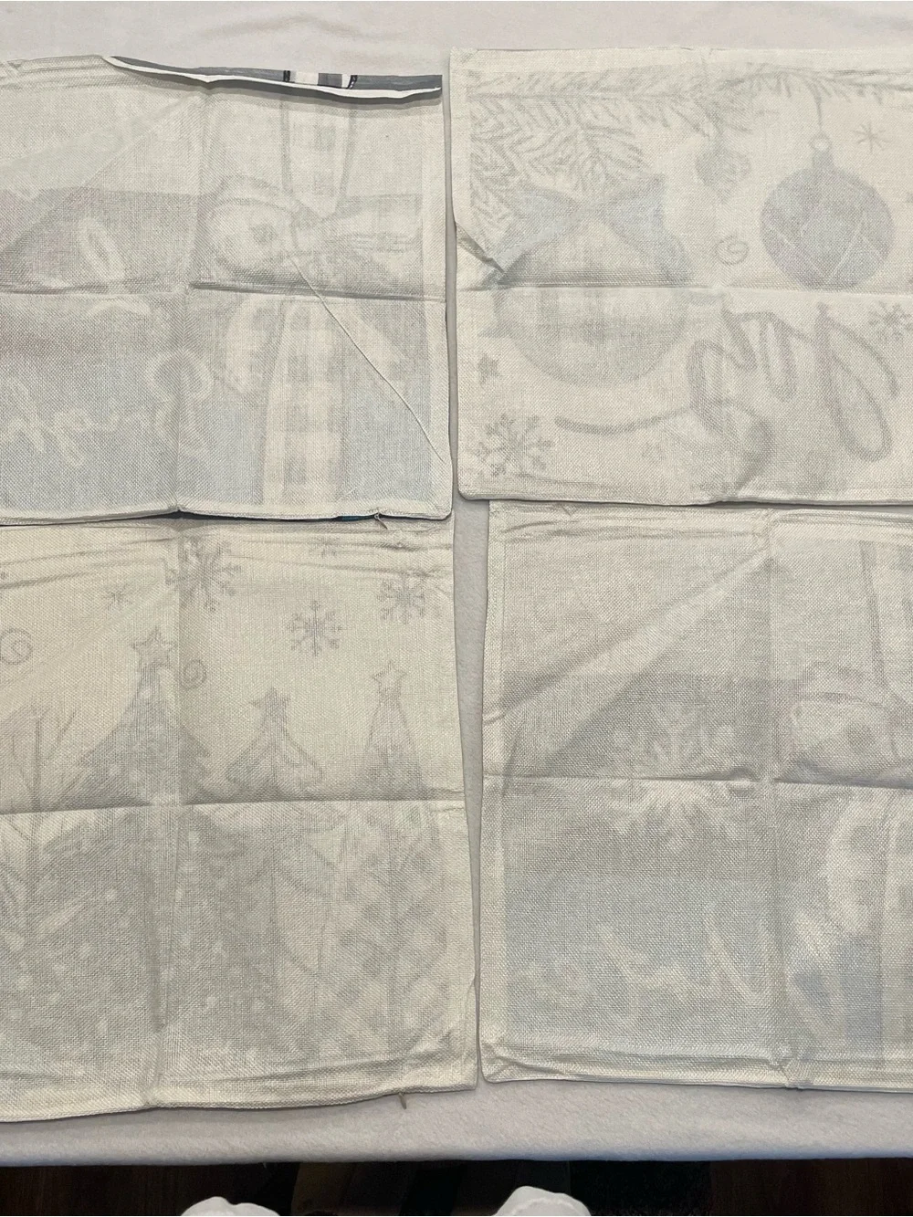 4 Holiday Throw Pillow Covers - Blue, Black & White, burlap feel, NWOT